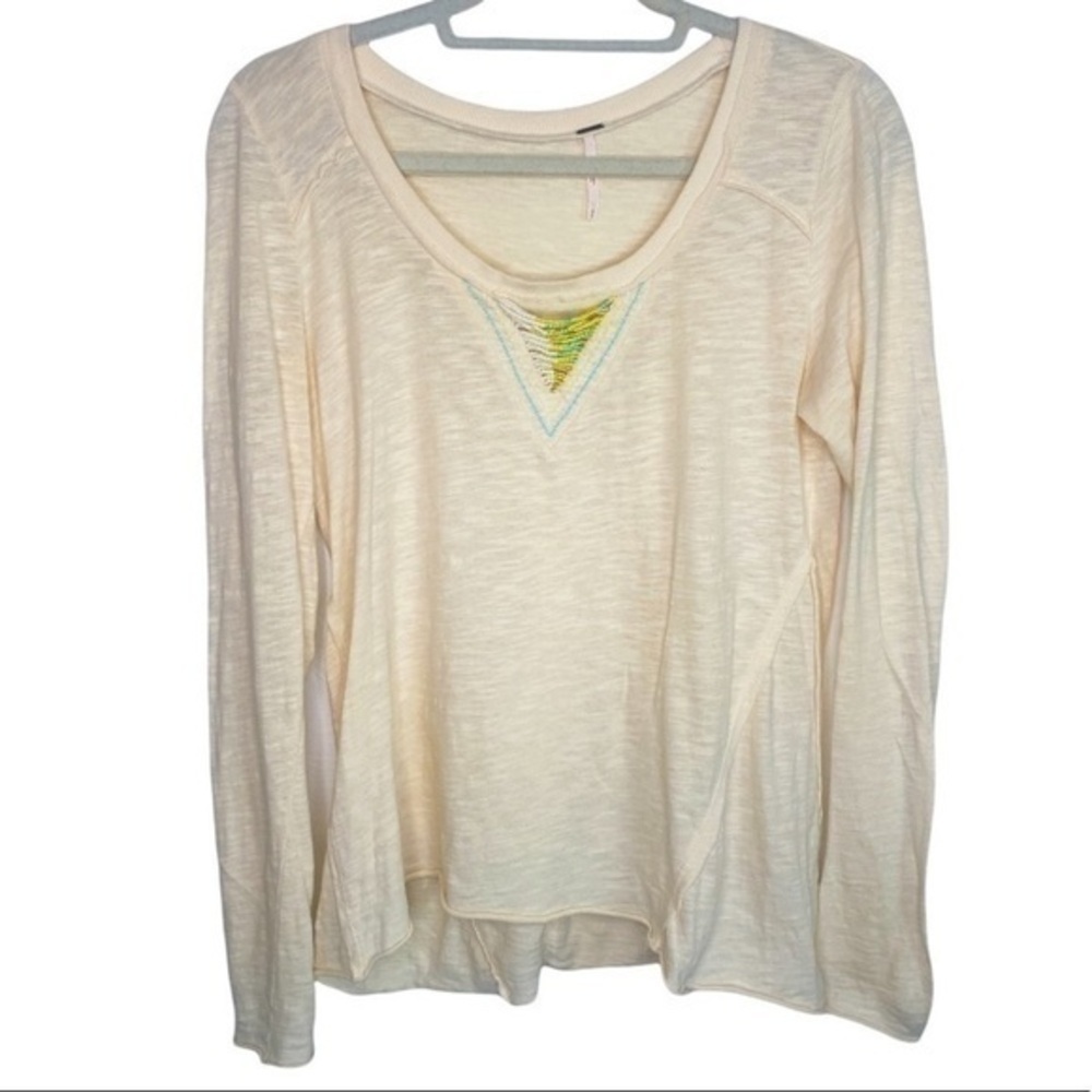 Free People Beaded Long Sleeve Off White Top Size Small